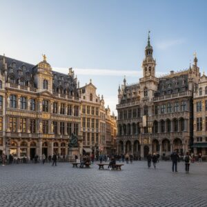 Ornate historic square paved with large cobblestones under a clear sky – by rugs on net