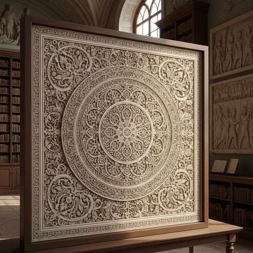Large square framed panel featuring intricate circular relief carving of floral and geometric patterns – by rugs on net