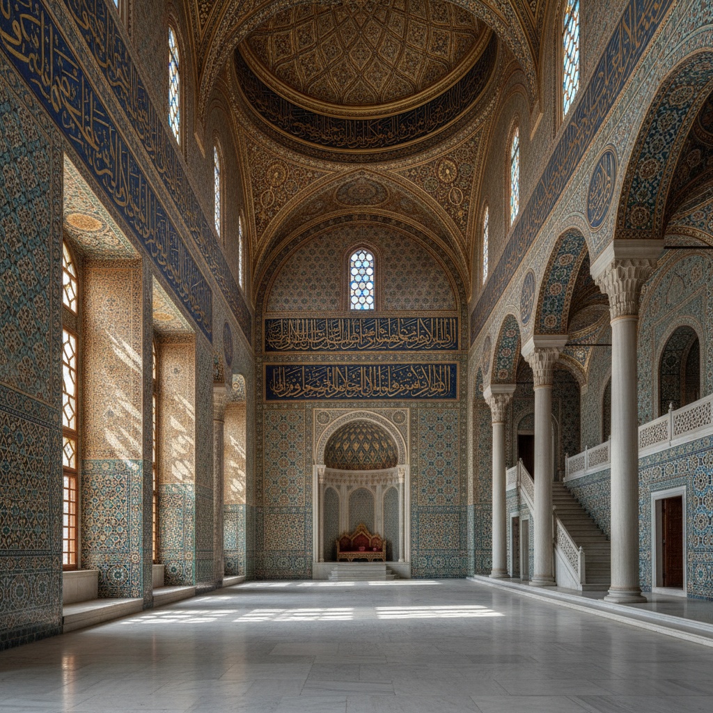Grand interior hall featuring intricate blue and gold tilework, high arches, columns, and a central alcove – by rugs on net