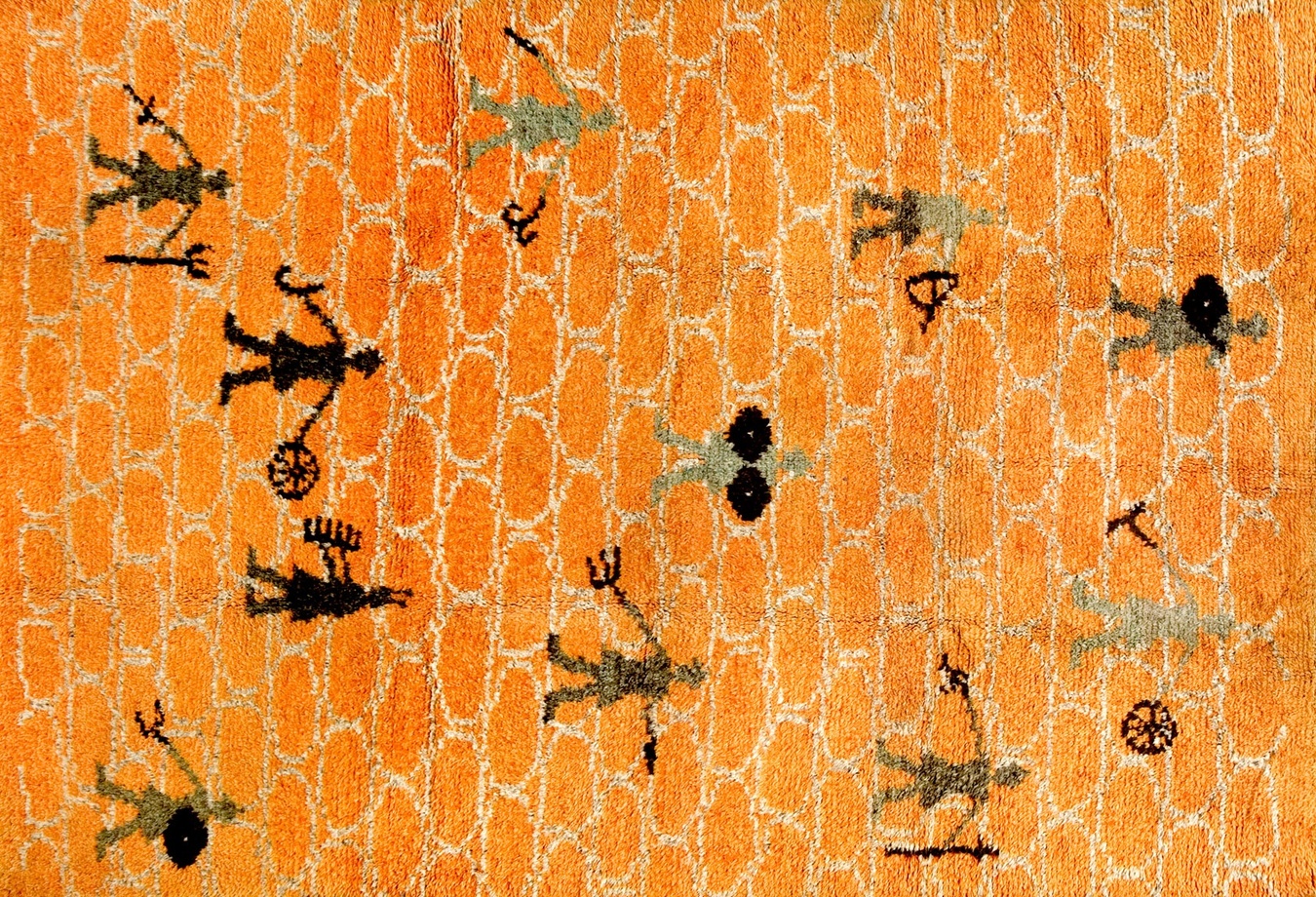 Vintage 1950s yellow, gold, and orange wool rug with allover geometric pattern - by rugs on net