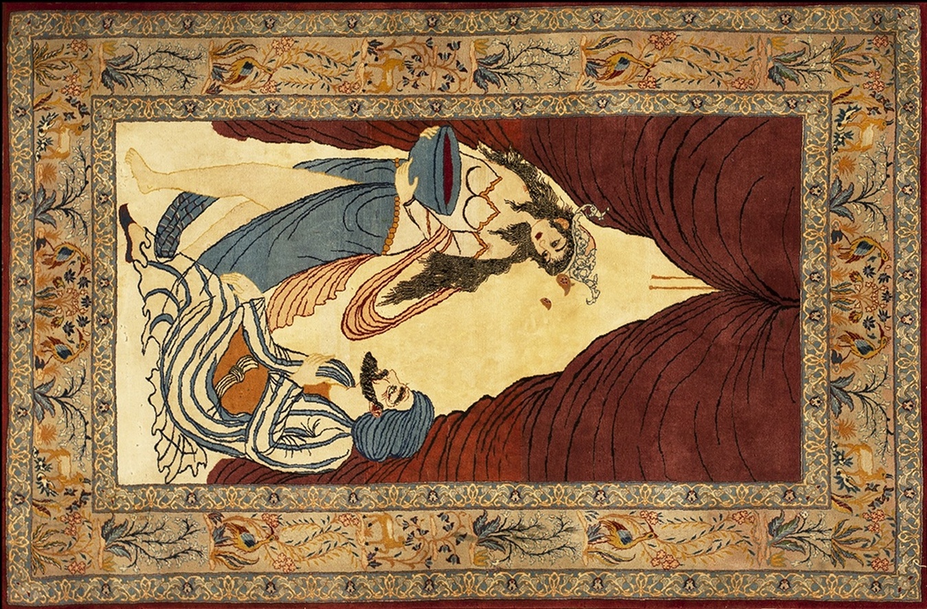 Classic vintage esfahan persian rug showing detailed central medallion and fine floral design - by rugs on net