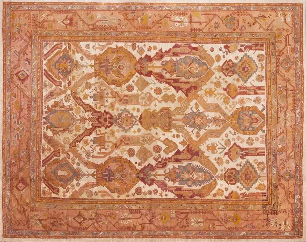 Large scale arts and crafts pattern antique turkish oushak rug by rugs on net