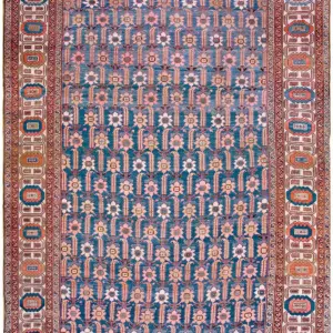 19th Century Antique Light Blue Tribal Geometric Oversized Persian Bakshaish Rug by Rugs On Net
