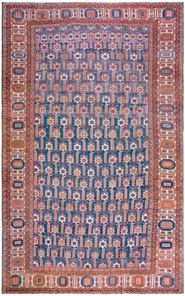 19th century antique light blue tribal geometric oversized persian bakshaish rug by rugs on net