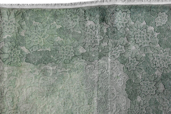 Minimalist antique green wool pile chinese room size art deco rug - image 10