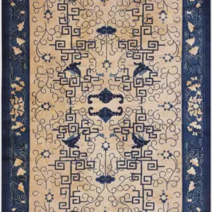 Antique Ivory Peking Chinese Bat Dragon Floral Design Area Rug by Rugs On Net