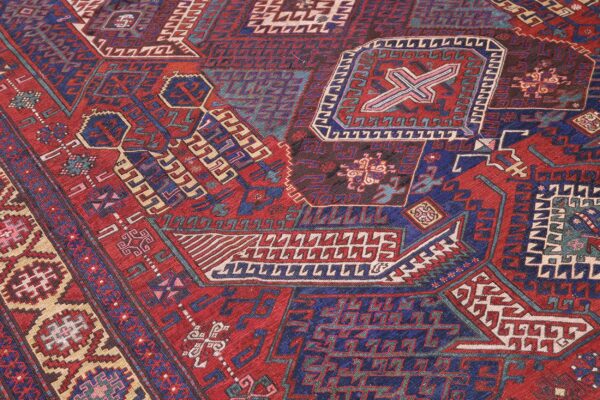 Tribal geometric late 19th century antique caucasian flatweave dragon soumak rug - image 3