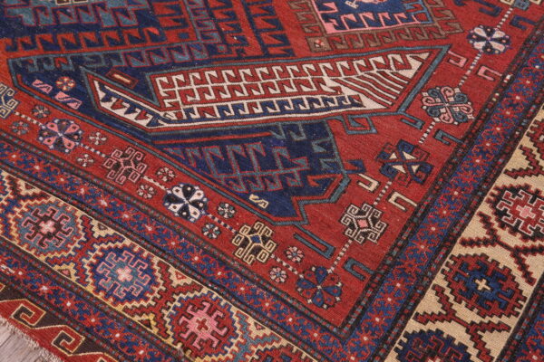 Tribal geometric late 19th century antique caucasian flatweave dragon soumak rug - image 6