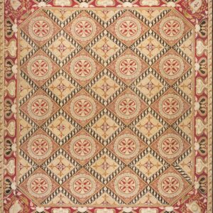 Remarkable Geometric Design Antique Square Oversized French Flat Woven Needlepoint Rug