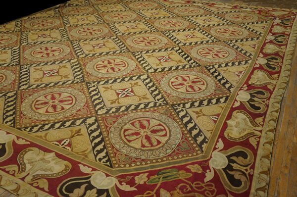 Remarkable geometric design antique square oversized french flat woven needlepoint rug - image 3