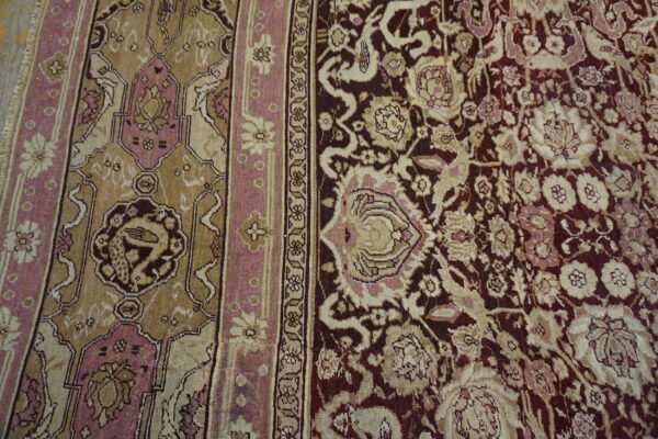 Large classic burgundy background antique mid 19th century indian agra carpet - image 6