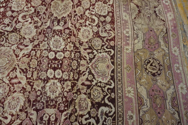 Large classic burgundy background antique mid 19th century indian agra carpet - image 7