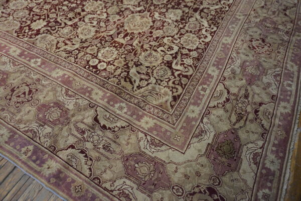 Large classic burgundy background antique mid 19th century indian agra carpet - image 9