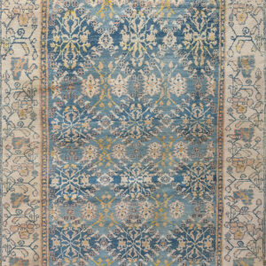 Small Tribal Geometric Antique Indian Blue and White Cotton Agra Carpet