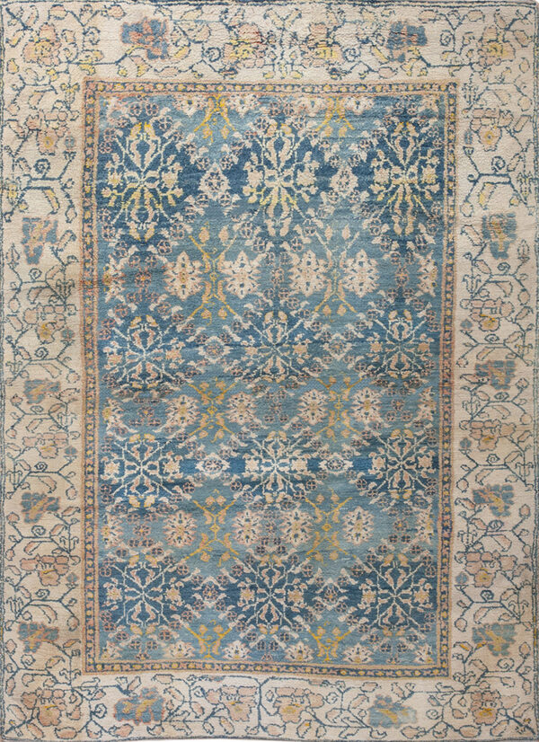 Small tribal geometric antique indian blue and white cotton agra carpet
