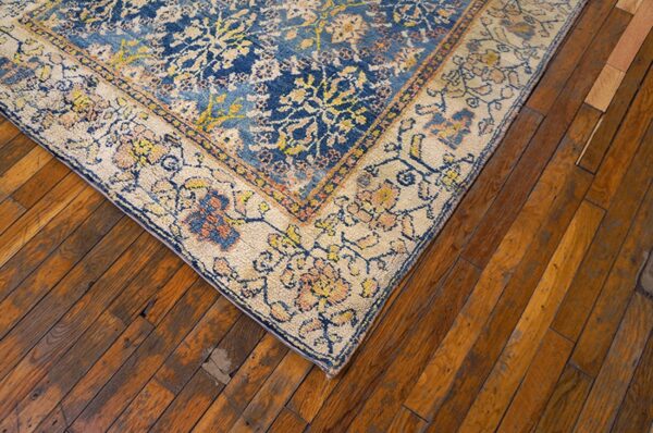 Small tribal geometric antique indian blue and white cotton agra carpet - image 9