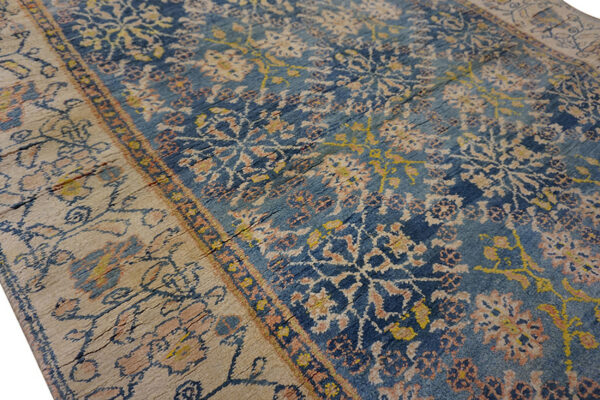 Small tribal geometric antique indian blue and white cotton agra carpet - image 2