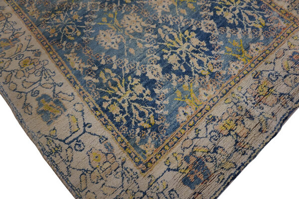 Small tribal geometric antique indian blue and white cotton agra carpet - image 4