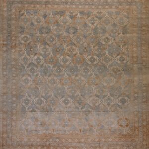 Rare Square Shape Gray Color Antique Cotton Pile 19th Century Indian Agra Geometric Rug