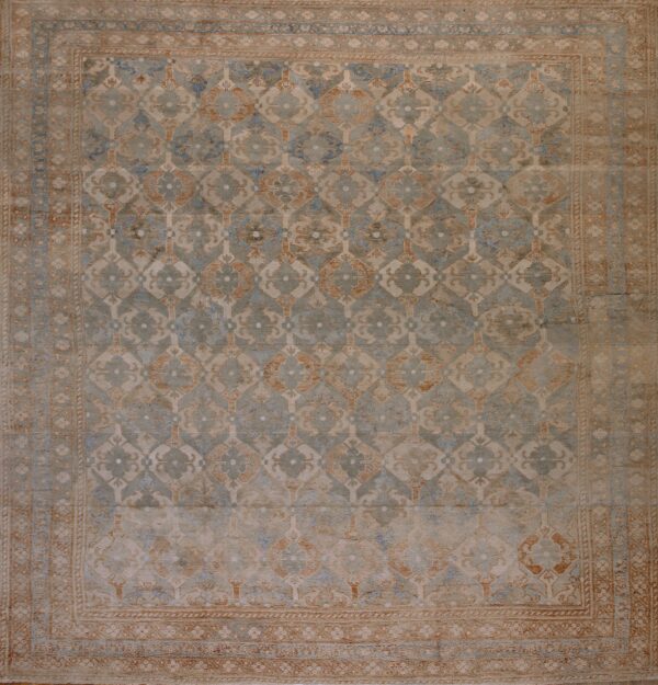 Rare square shape gray color antique cotton pile 19th century indian agra geometric rug