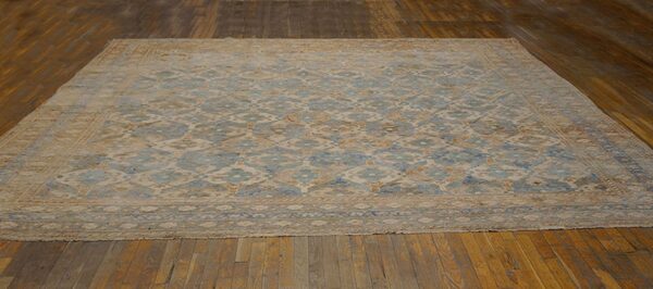 Rare square shape gray color antique cotton pile 19th century indian agra geometric rug - image 4