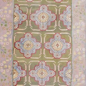 Green Color Artistic Antique Indian Flatweave Cotton Dhurrie Long and Narrow Gallery Size Rug