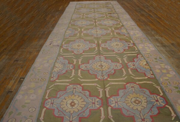 Green color artistic antique indian flatweave cotton dhurrie long and narrow gallery size rug - image 3
