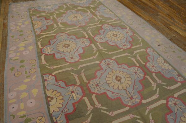 Green color artistic antique indian flatweave cotton dhurrie long and narrow gallery size rug - image 4