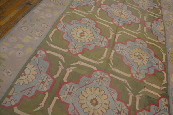 Green color artistic antique indian flatweave cotton dhurrie long and narrow gallery size rug - image 5