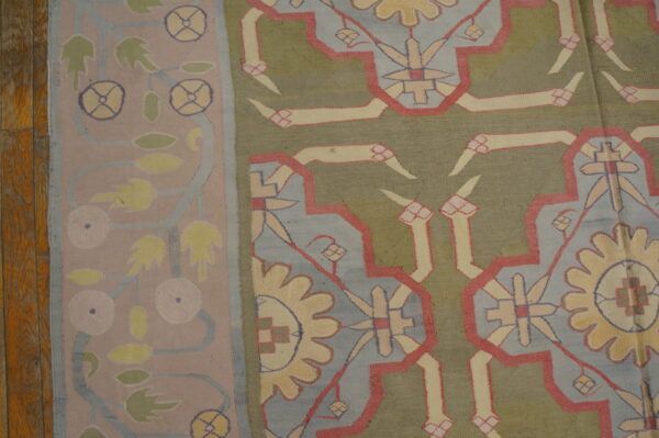 Green color artistic antique indian flatweave cotton dhurrie long and narrow gallery size rug - image 6