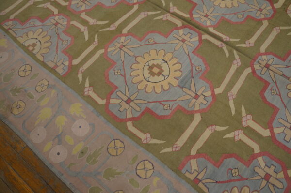 Green color artistic antique indian flatweave cotton dhurrie long and narrow gallery size rug - image 7