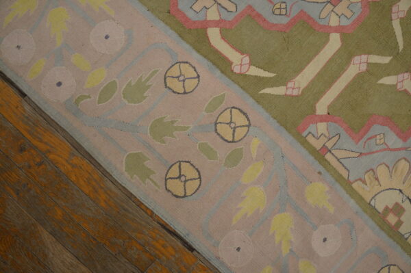 Green color artistic antique indian flatweave cotton dhurrie long and narrow gallery size rug - image 8