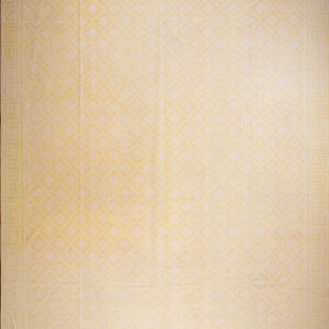 Light Yellow Gold Color Antique Indian Flatweave Geometric Oversized Cotton Dhurrie Rug