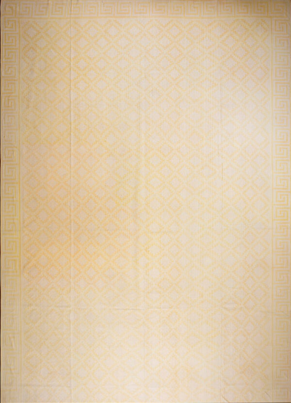 Light yellow gold color antique indian flatweave geometric oversized cotton dhurrie rug