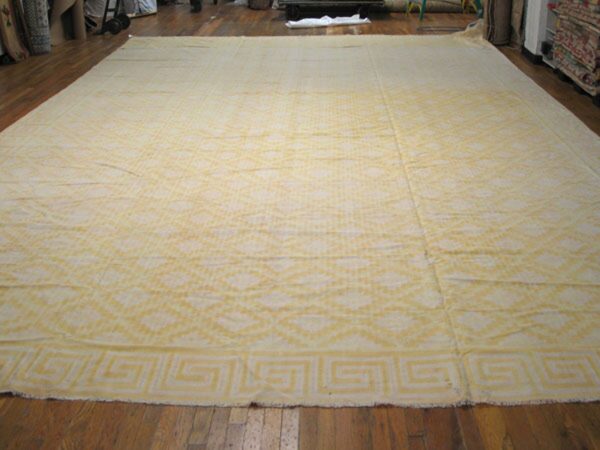 Light yellow gold color antique indian flatweave geometric oversized cotton dhurrie rug - image 6