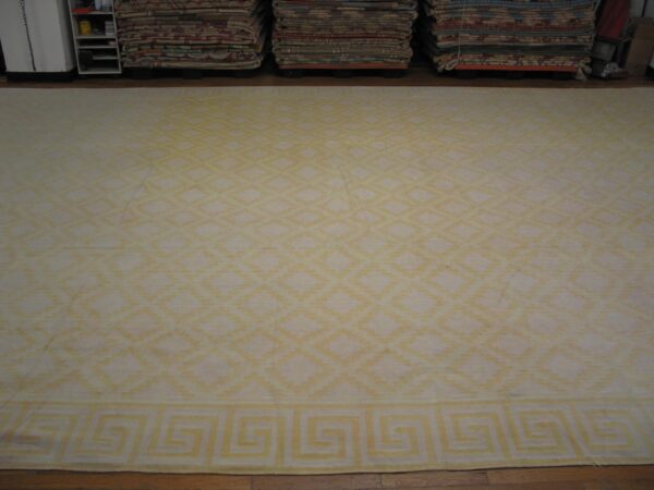 Light yellow gold color antique indian flatweave geometric oversized cotton dhurrie rug - image 7