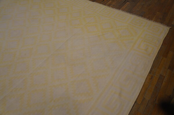 Light yellow gold color antique indian flatweave geometric oversized cotton dhurrie rug - image 8