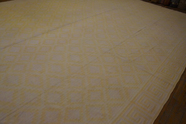 Light yellow gold color antique indian flatweave geometric oversized cotton dhurrie rug - image 4