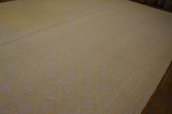 Light yellow gold color antique indian flatweave geometric oversized cotton dhurrie rug - image 5