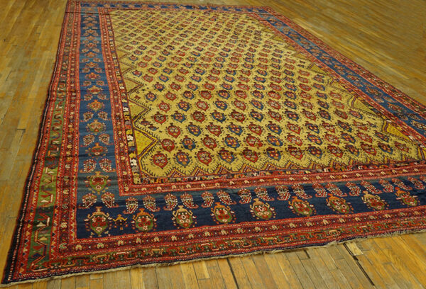 Rare happy yellow with sky blue color antique tribal oversized persian bakhtiari rug - image 3