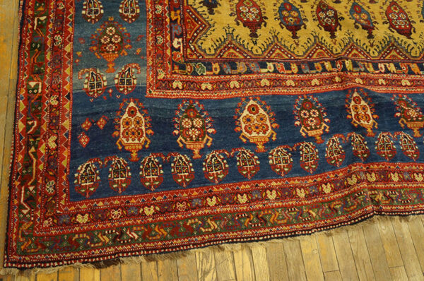 Rare happy yellow with sky blue color antique tribal oversized persian bakhtiari rug - image 4