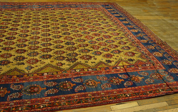 Rare happy yellow with sky blue color antique tribal oversized persian bakhtiari rug - image 5