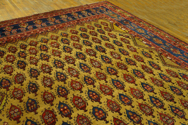 Rare happy yellow with sky blue color antique tribal oversized persian bakhtiari rug - image 8