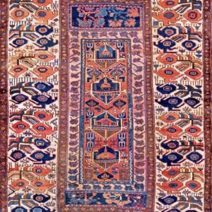 Small Tribal Antique 19th Century Persian Kurdish Sanjabi Carpet