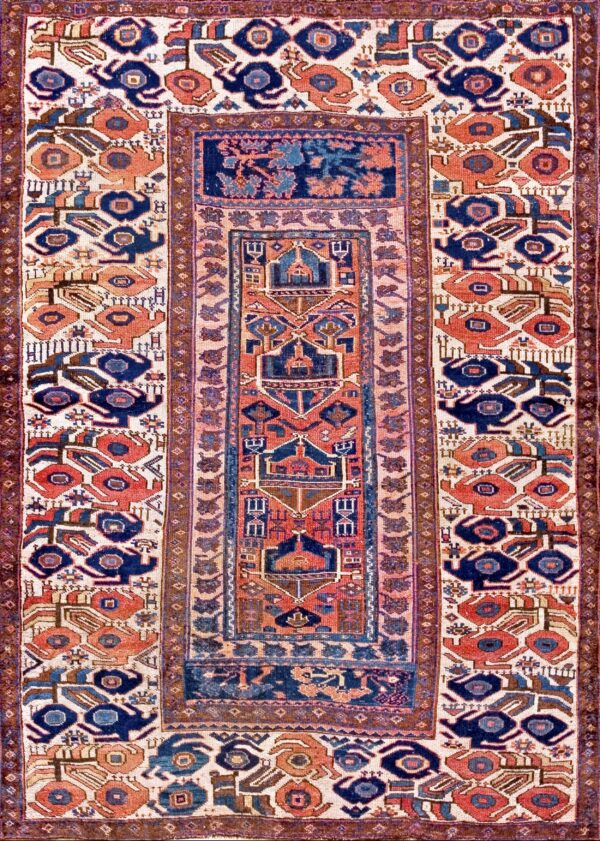 Small tribal antique 19th century persian kurdish sanjabi carpet
