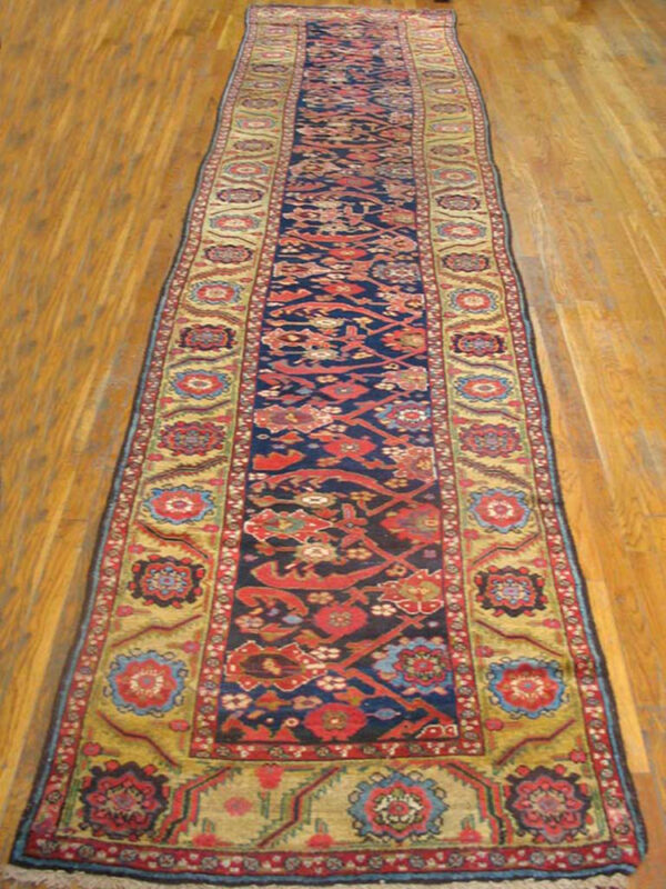 Blue tribal mid 19th century antique northwest persian hallway runner rug - image 4