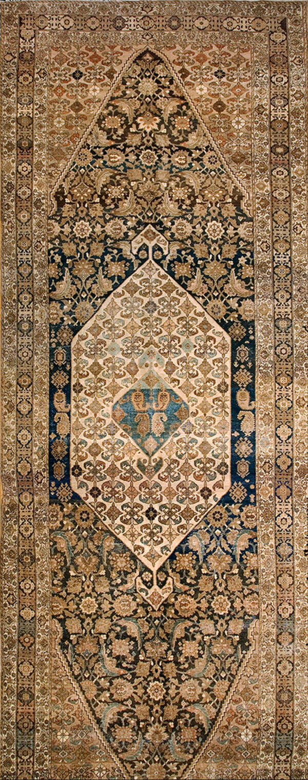 Antique long and narrow northwest persian tribal baisley pattern gallery rug