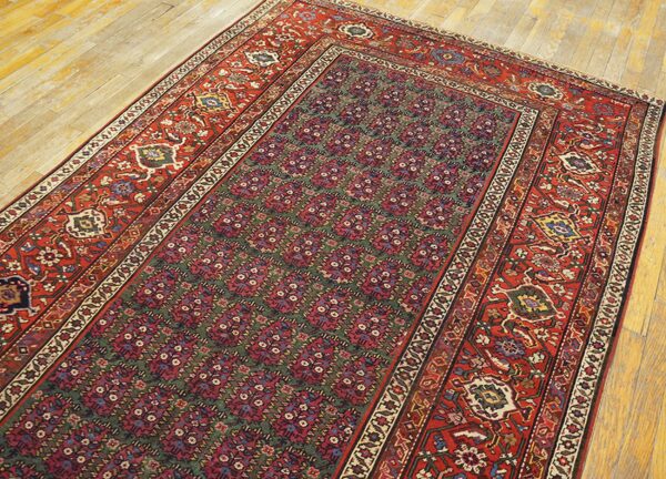 Rare green antique paisley tribal pattern northwest persian gallery rug - image 3