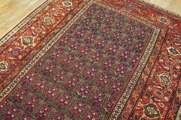 Rare green antique paisley tribal pattern northwest persian gallery rug - image 4