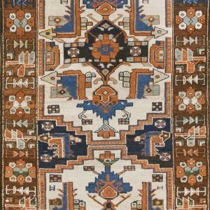 Ivory Antique Tribal Geometric Northwest Persian Wool Hallway Runner Rug